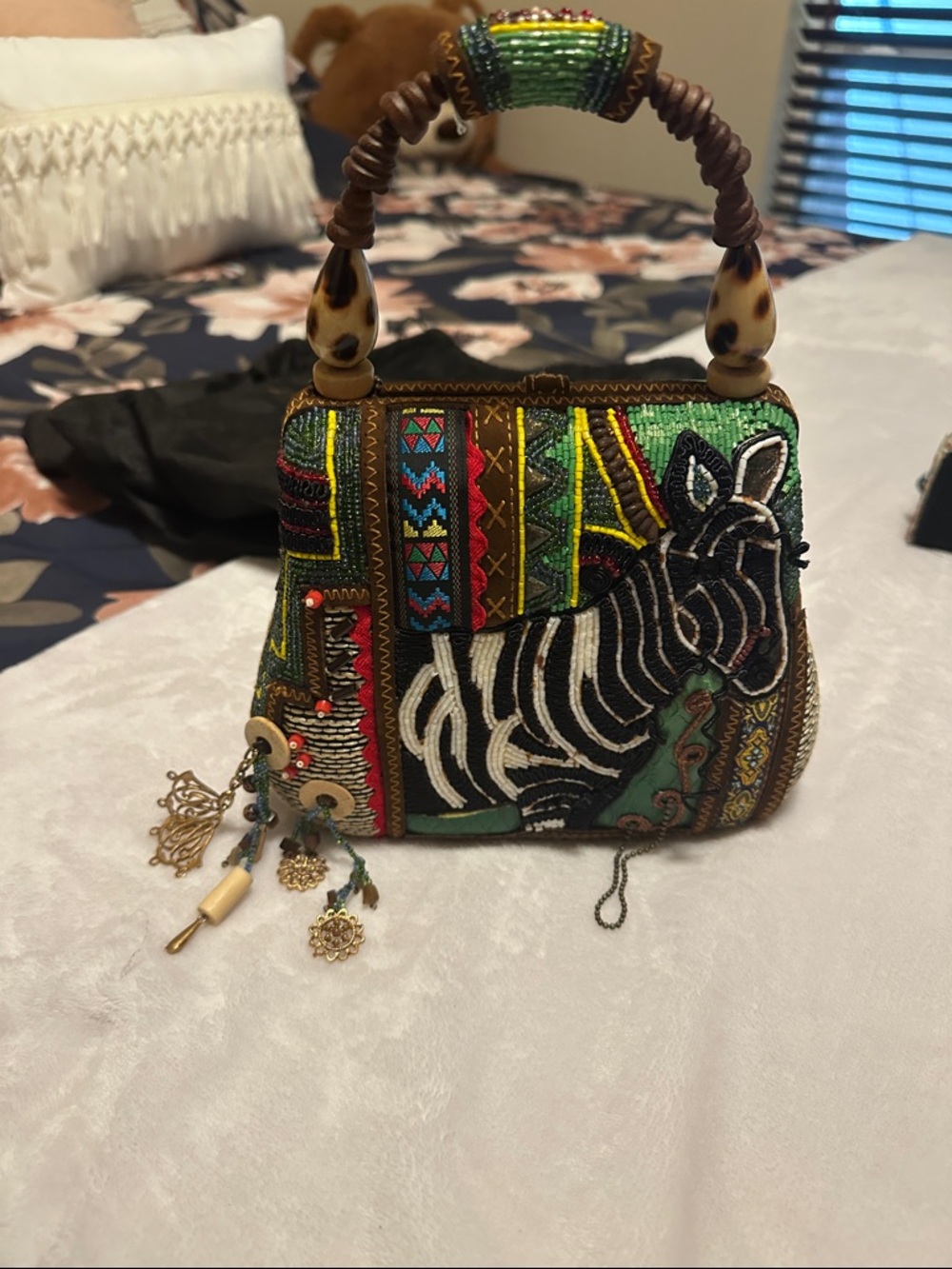 Mary Frances Multicolor Beaded Zebra Mini Top-Handle Bag